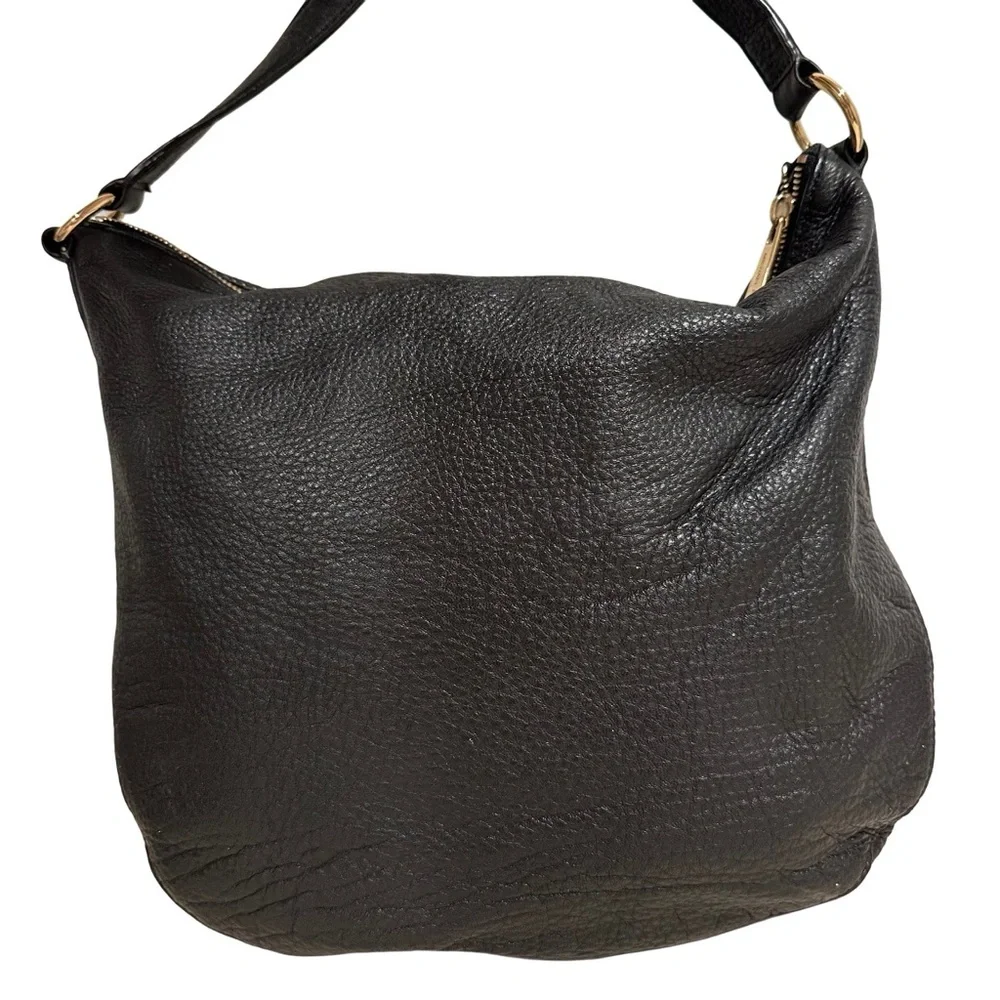 Michael Kors MK Fulton Large Hobo Shoulder Bag Black Pebbled Leather Gold Rings